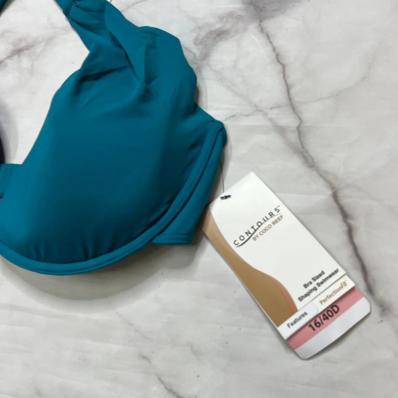 Contours Coco Reef Cameo Underwire Halter Bikini Top 16/40D Teal Cove New Bra - Image 3