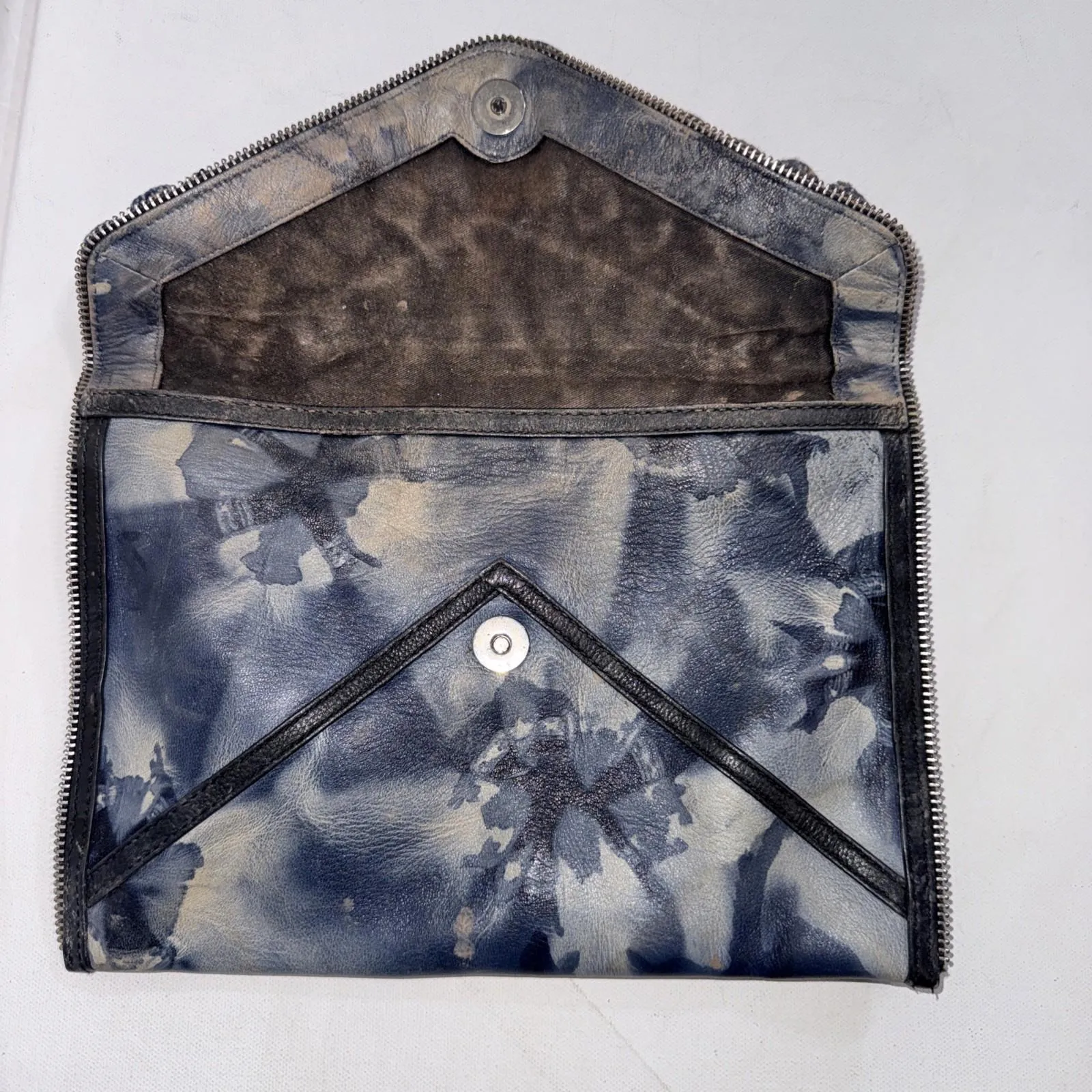 Rebecca Minkoff Dreamy Pom Leo Blue Leather Envelope Tie Dye Bohemian Clutch - Image 4