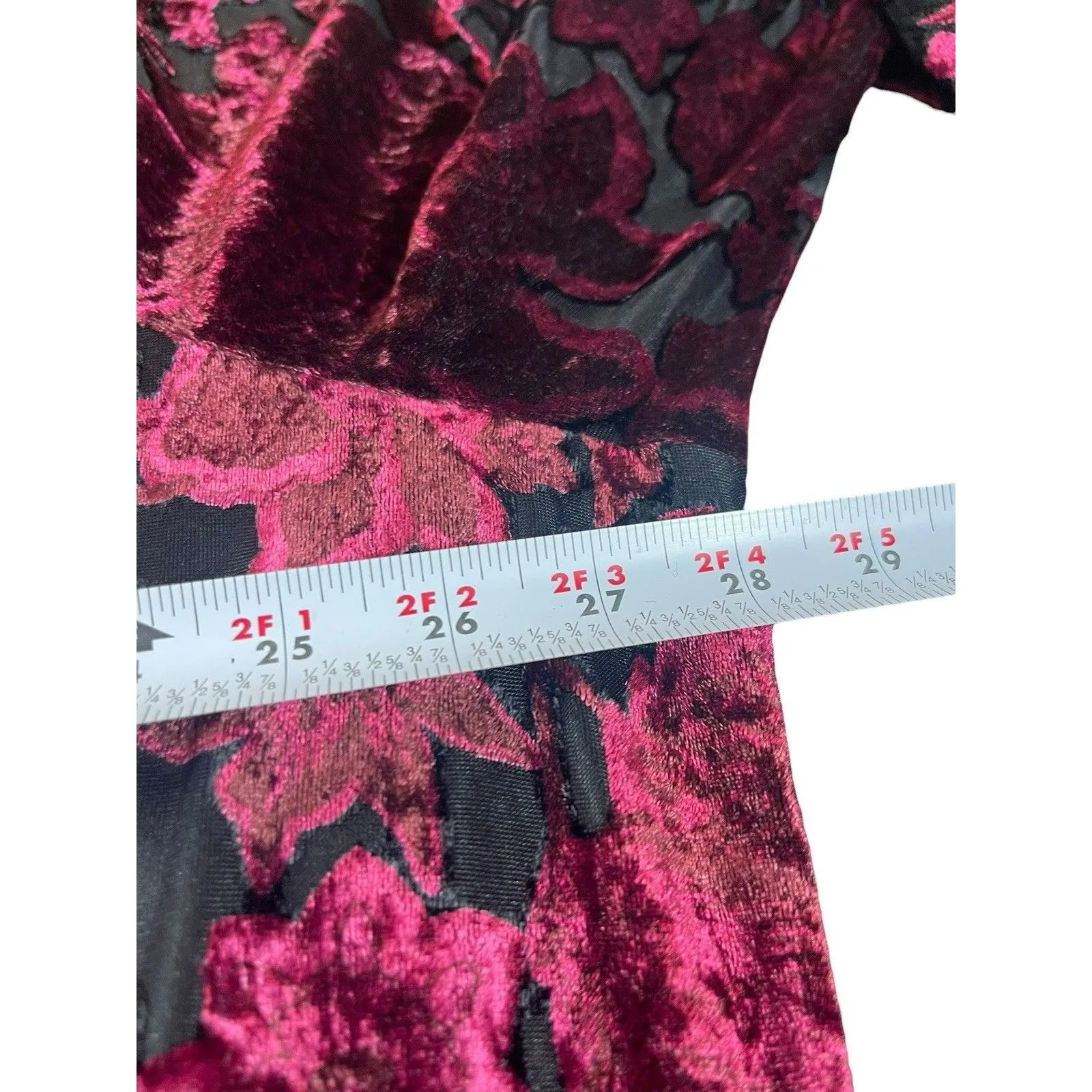 Avenue 26/28 Velvet Burnout Blouse Burgundy Floral Button Up Top Holiday Party - Image 9