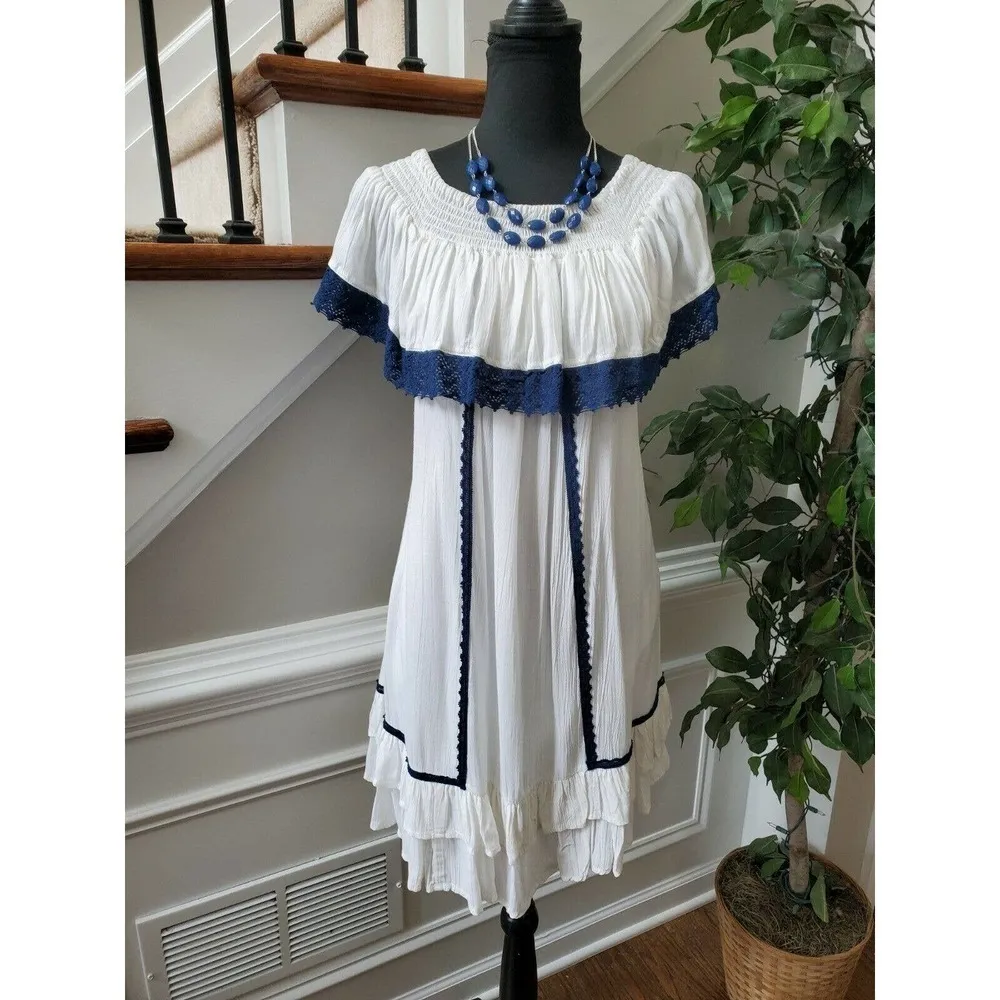 Ace Fashion Women's White & Blue 100% Rayon ShortSleeve Knee Length Dress - Image 10