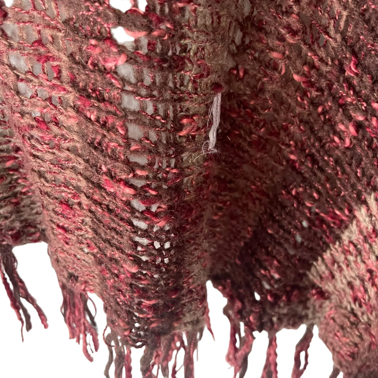 Mismash Women's Size XS/S Burgundy‎ Knit Open Front Fringe Boho Cardigan Sweater Red - Image 5