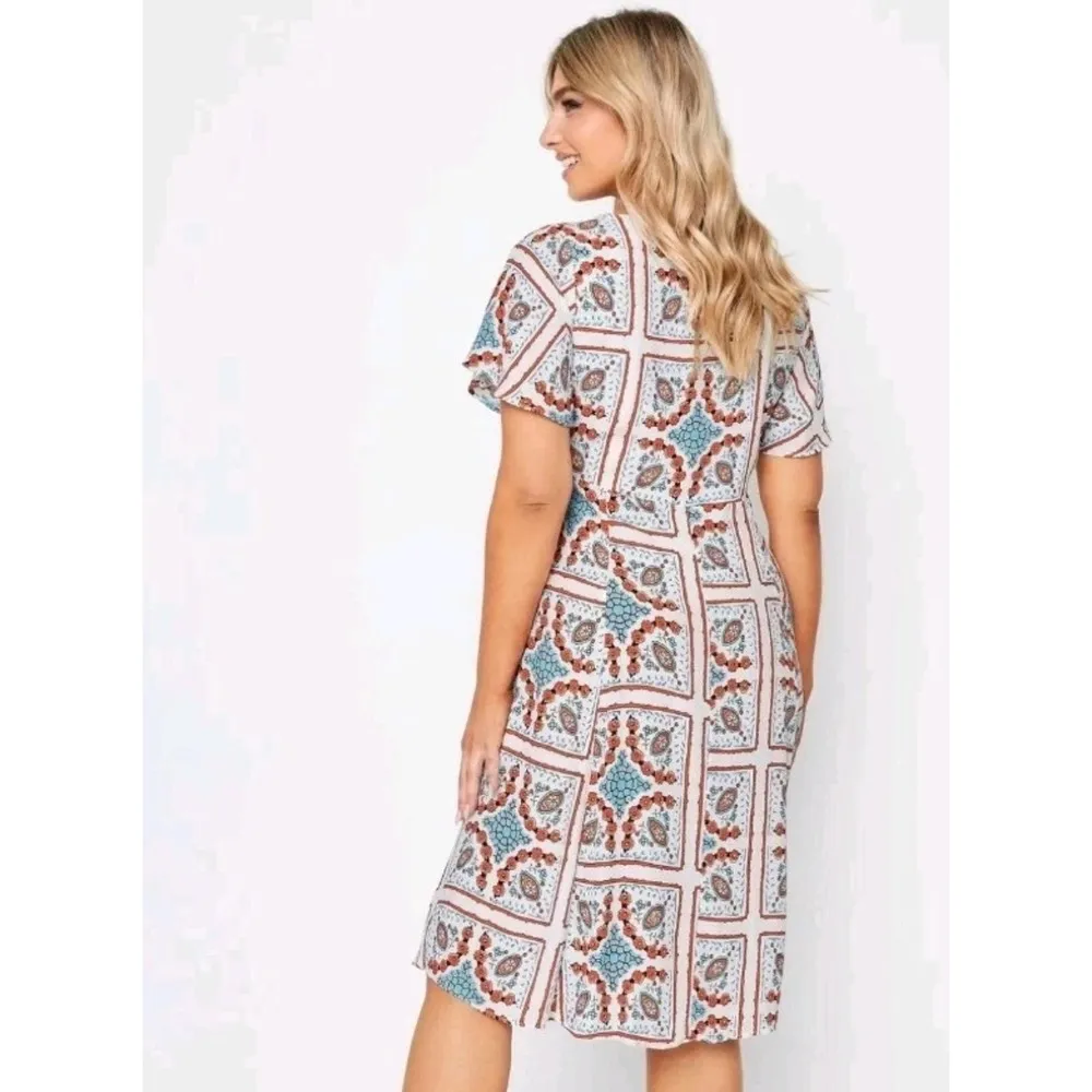 Maeve Anthropologie Button Front Midi Dress Size 0  Boho Floral Geometric Print - Image 3