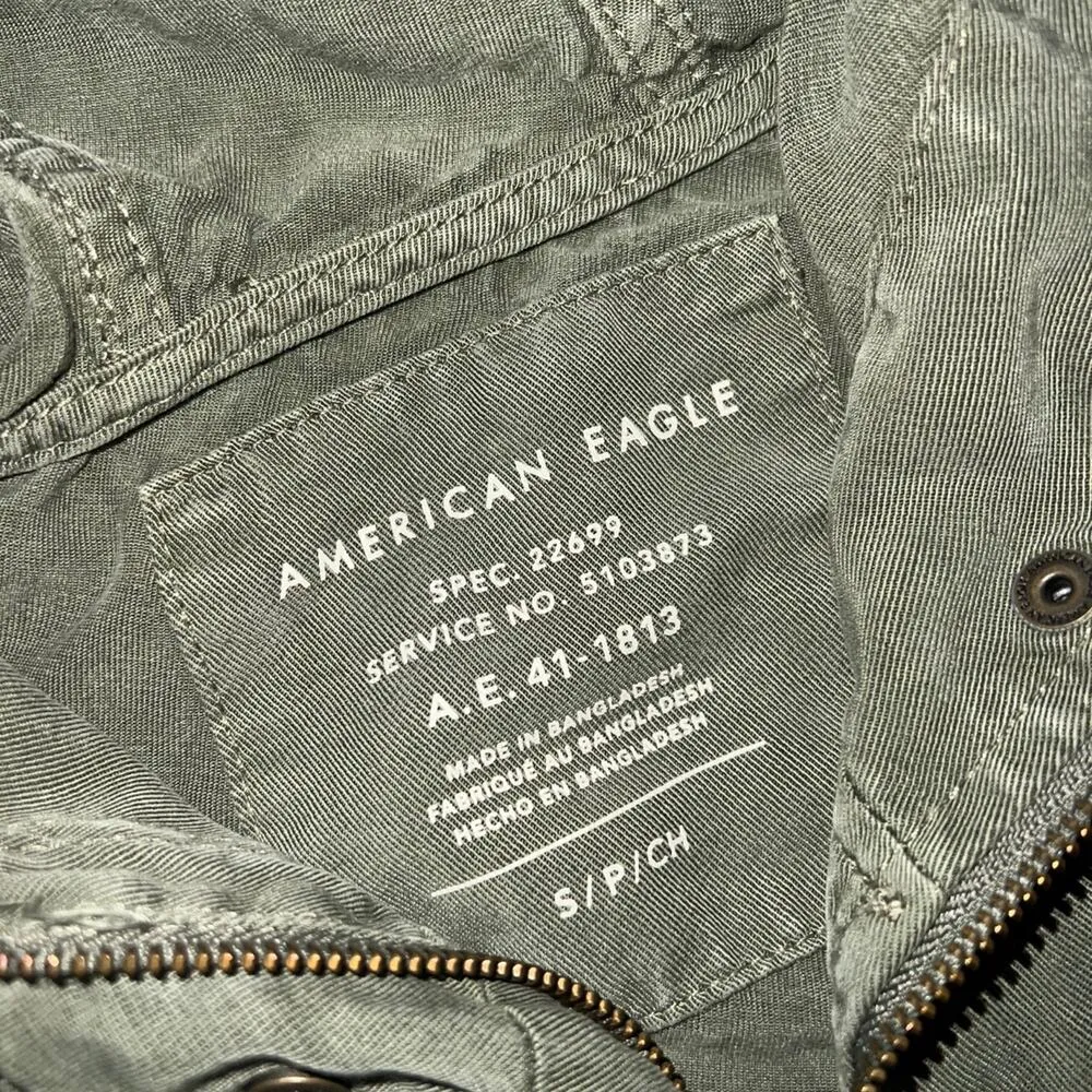 American Eagle Womens Military Cargo Hooded Jacket Tie Waist Green Size medium - Image 2