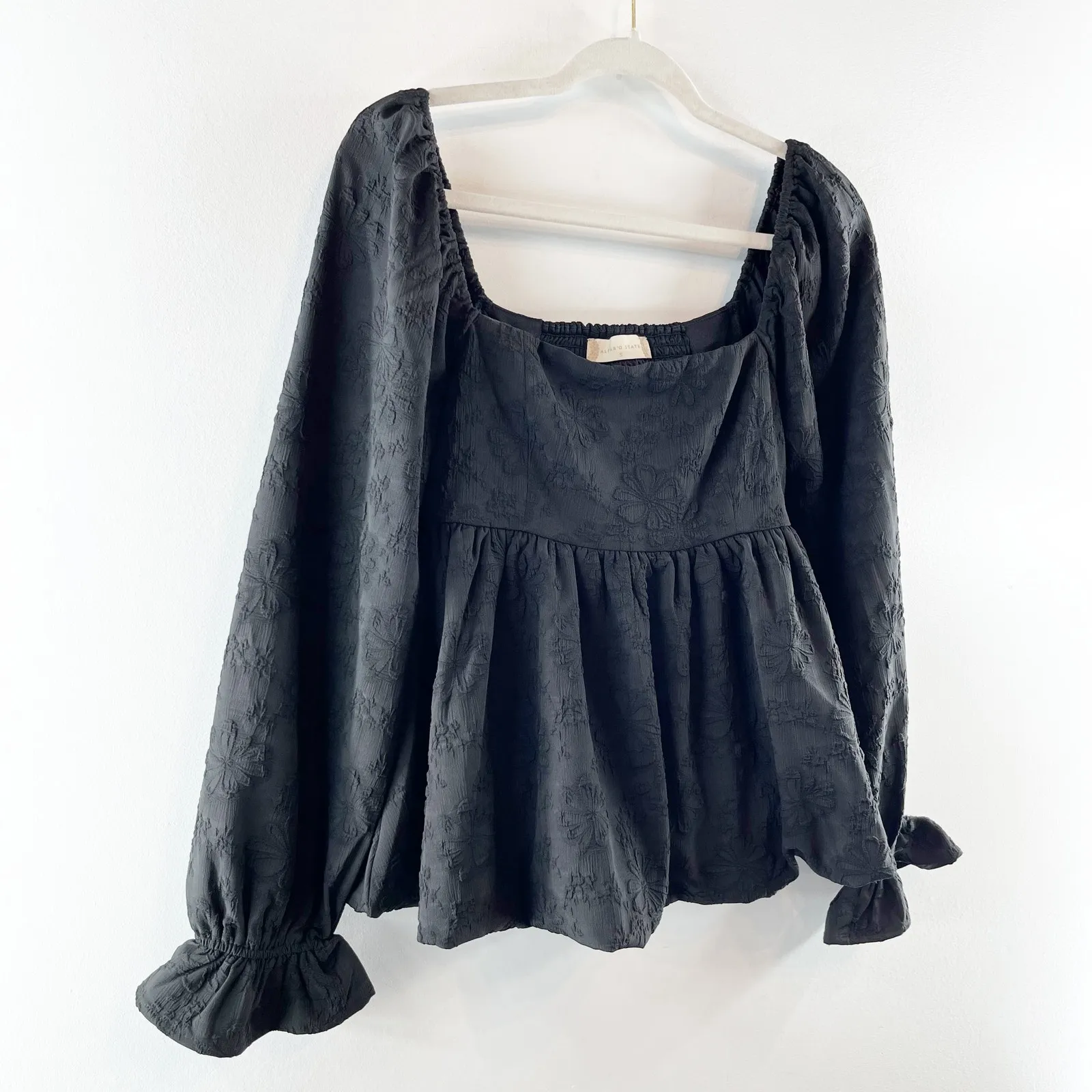 Altar'd State Babydoll Floral Square Neck Long Sleeve Bubble Hem Top Black Small - Image 6