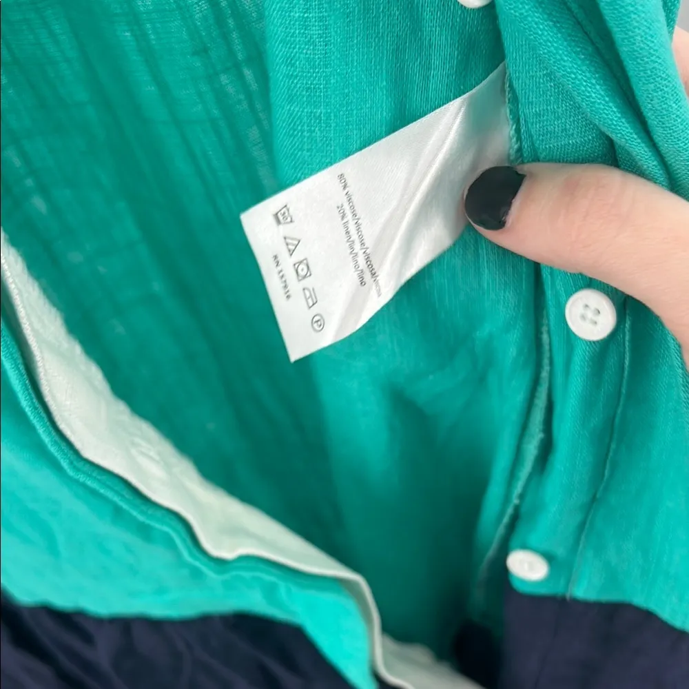 Halston Heritage Blue green White Midi Dress high low S new linen rayon vacation - Image 6