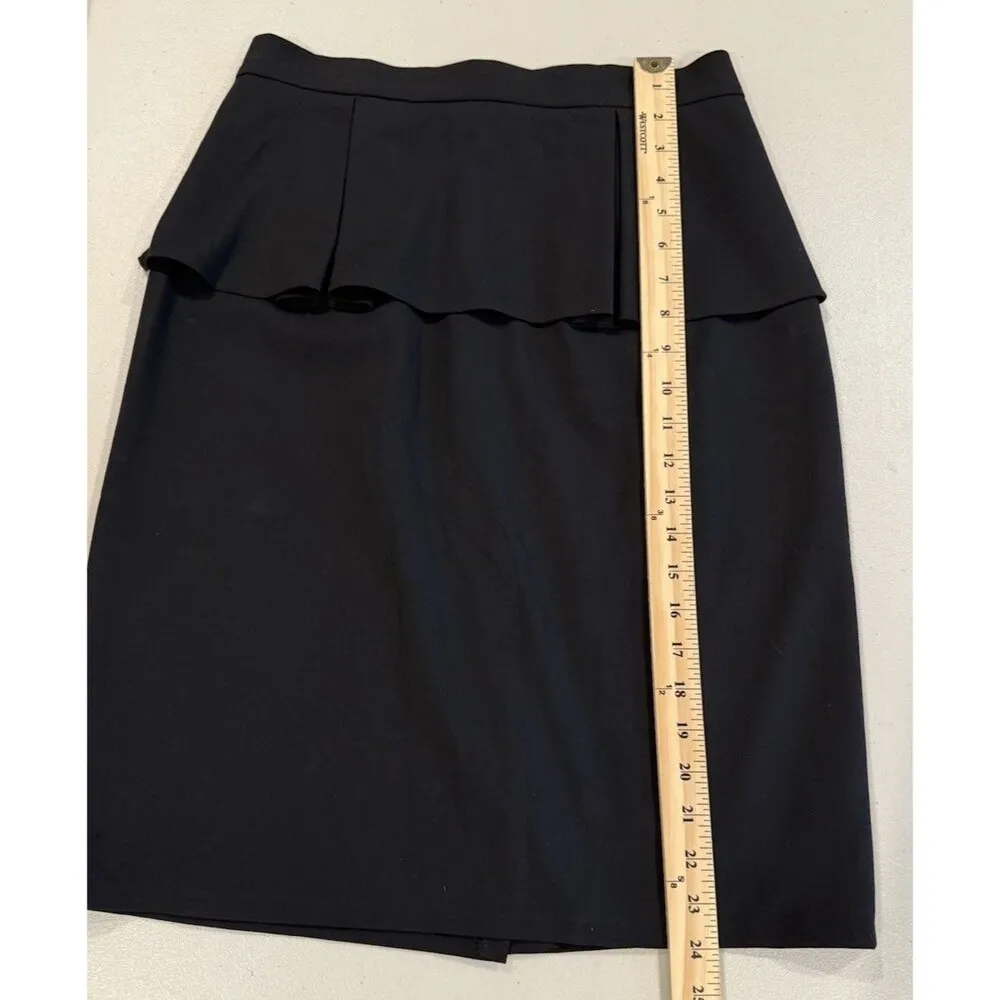 Tahari Pencil Skirt Womens 8 Black Lined Career Workwear Business Ruffle Zip - Image 4
