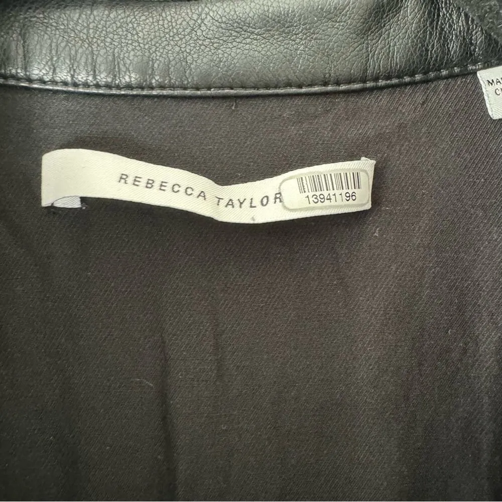 Rebecca Taylor Black Faux Leather Long Sleeved Romper Size 6 - Image 5