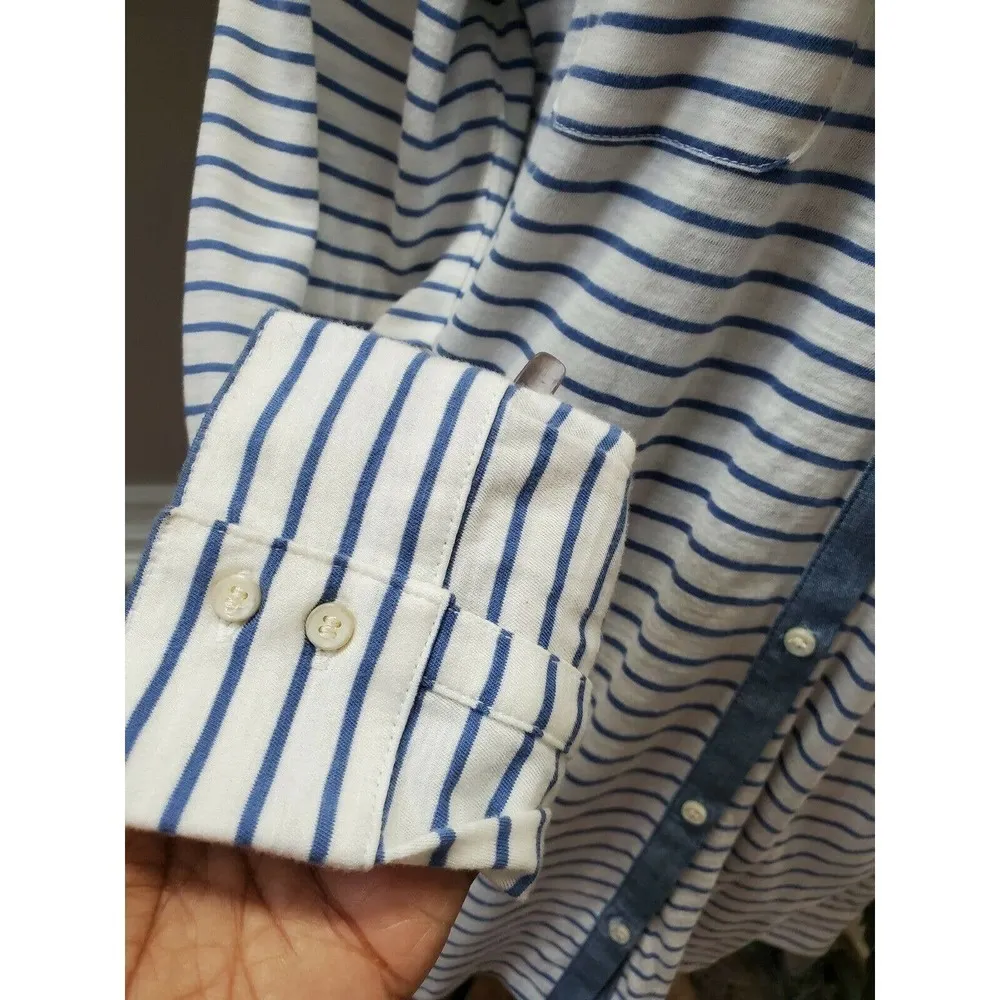 White & Blue Women's 100% Cotton Long Sleeve Collared Button Down Casual Shirt Size undefined - Image 5
