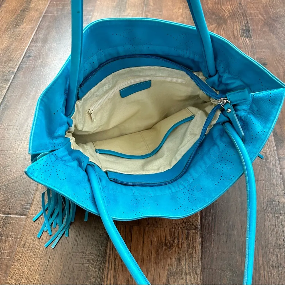 ROBERTA GANDOLFI turquoise fringe tassel leather bag, made in Italy, NWT - Image 8