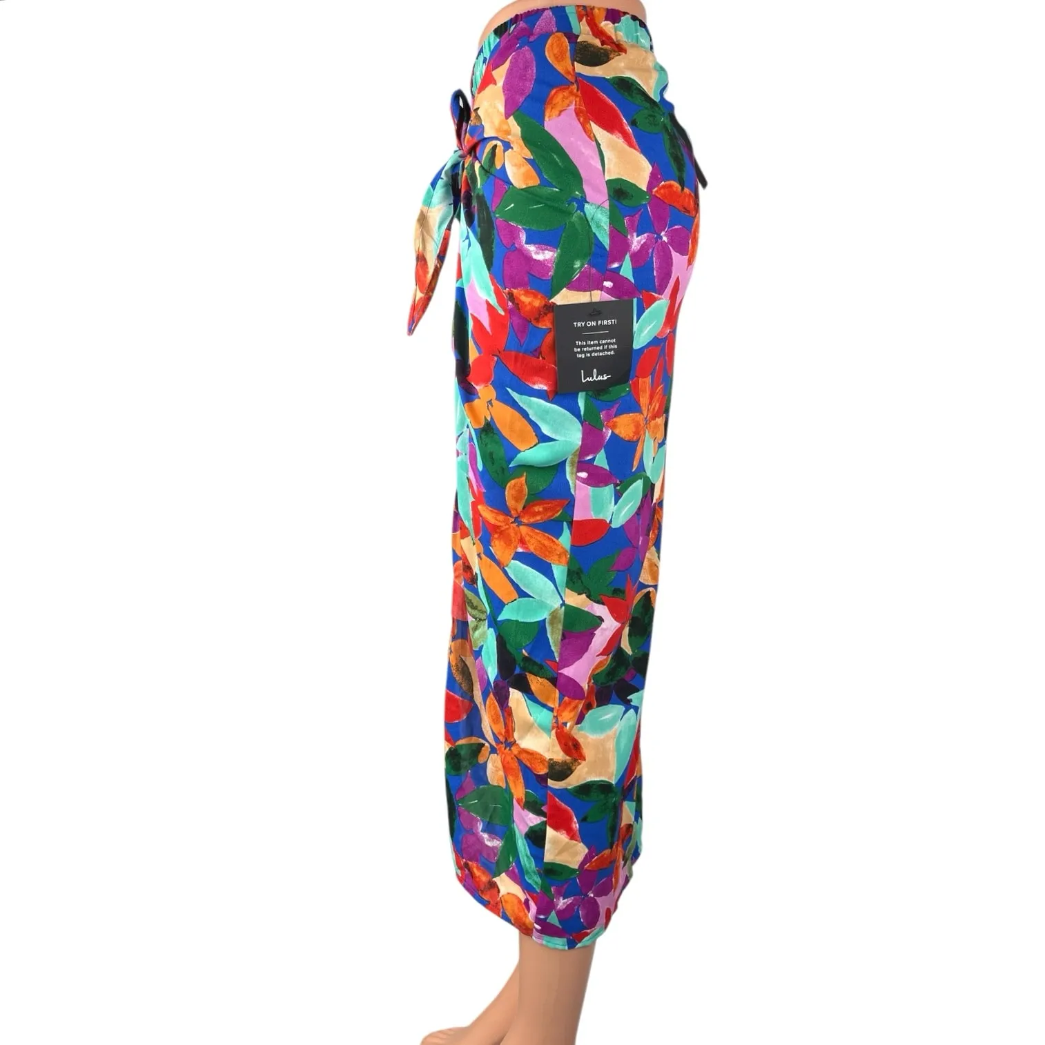 NEW Lulus Multicolor Floral Midi Maxi Straight Pencil Cover-up Wrap Skirt Sz XS - Image 2