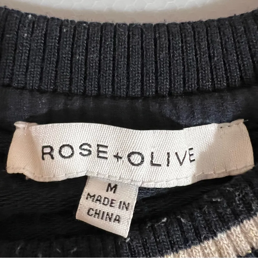 Floral Embroidered Navy Blue Knit Sweater Crew Neck Nice Sweater M - Image 6