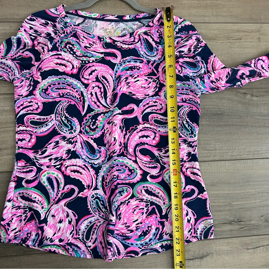 Lilly Pulitzer Luxletic Flock to the Top Lizbeth Paisley Long Sleeve Blue Pink M - Image 7