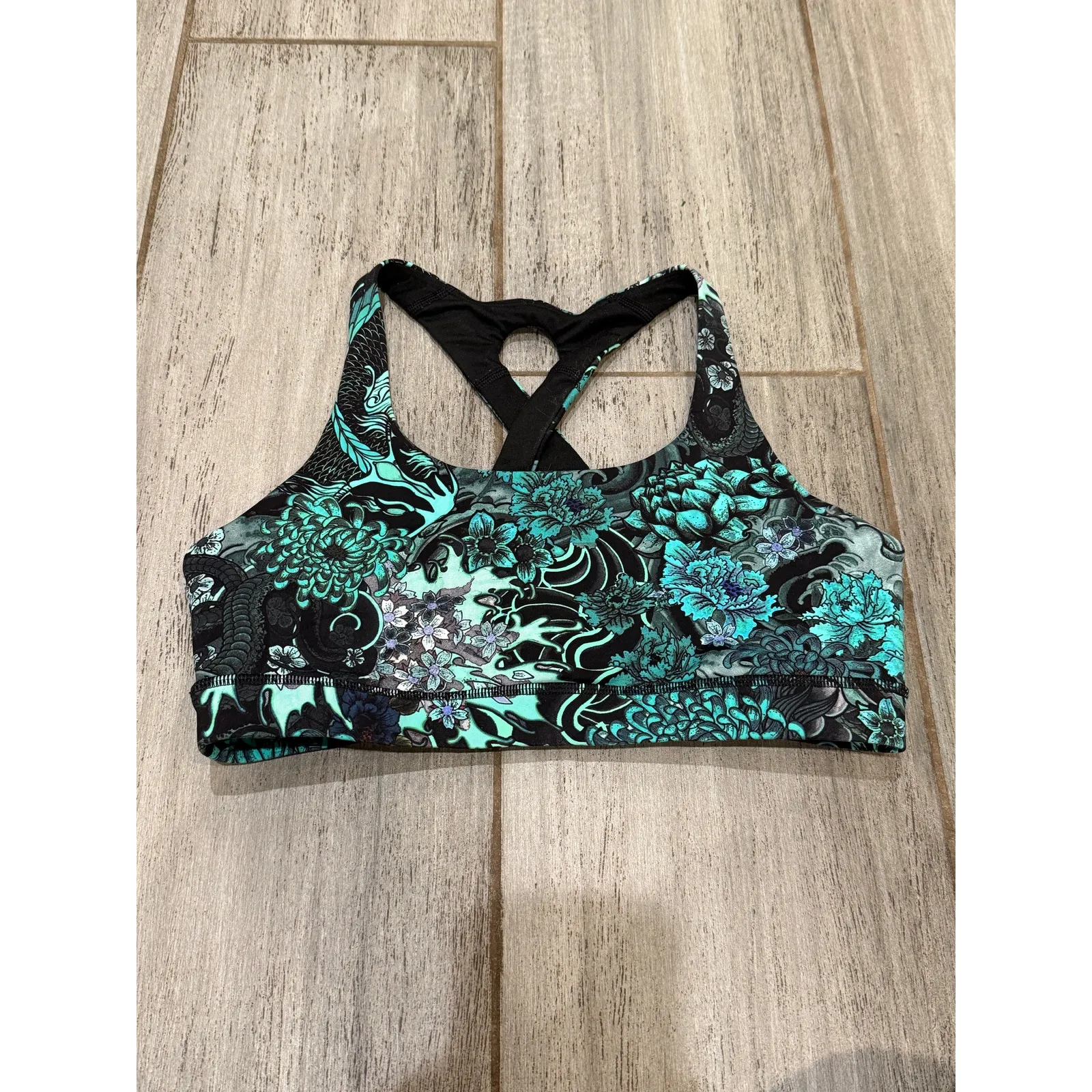 Lululemon Time To Sweat Sports Bra Size 10 Memoir Multi Green Racer Cross Back - Image 4