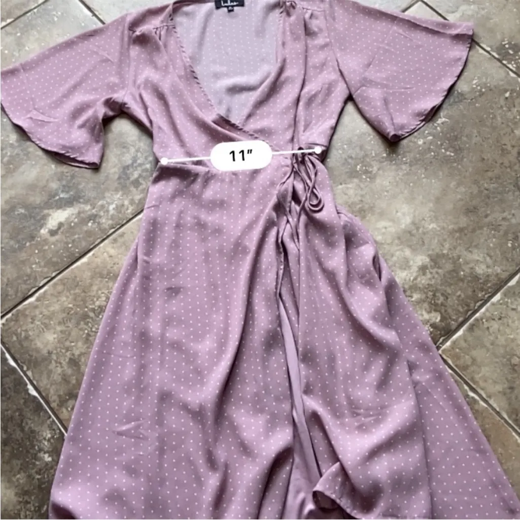 NWT Lulu’s Farah Mauve Dot Midi Wrap Dress M Purple Size M - Image 8