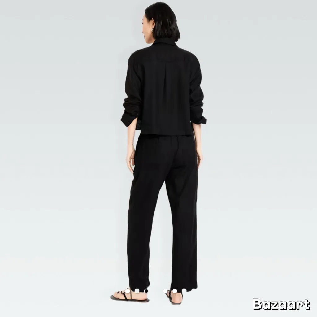 NWT Black Linen Blend Ankle Pants Size M - Image 3