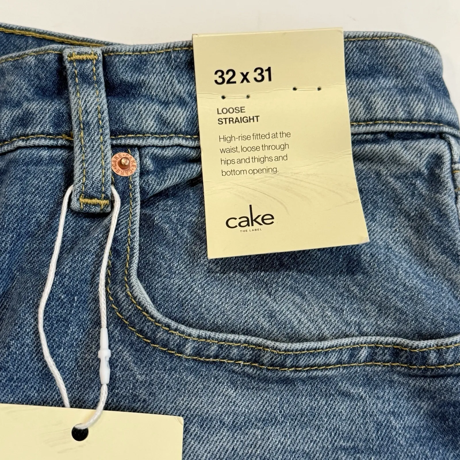 Cake High Rise Jean Women 32 14 31 Inseam Wide Loose Straight Leg Denim Fray Hem - Image 3