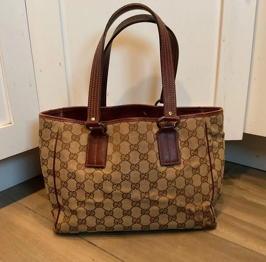 Vintage Monogram GG Canvas Brown Leather Tote Bag Shoulder Purse 2123 - Image 2