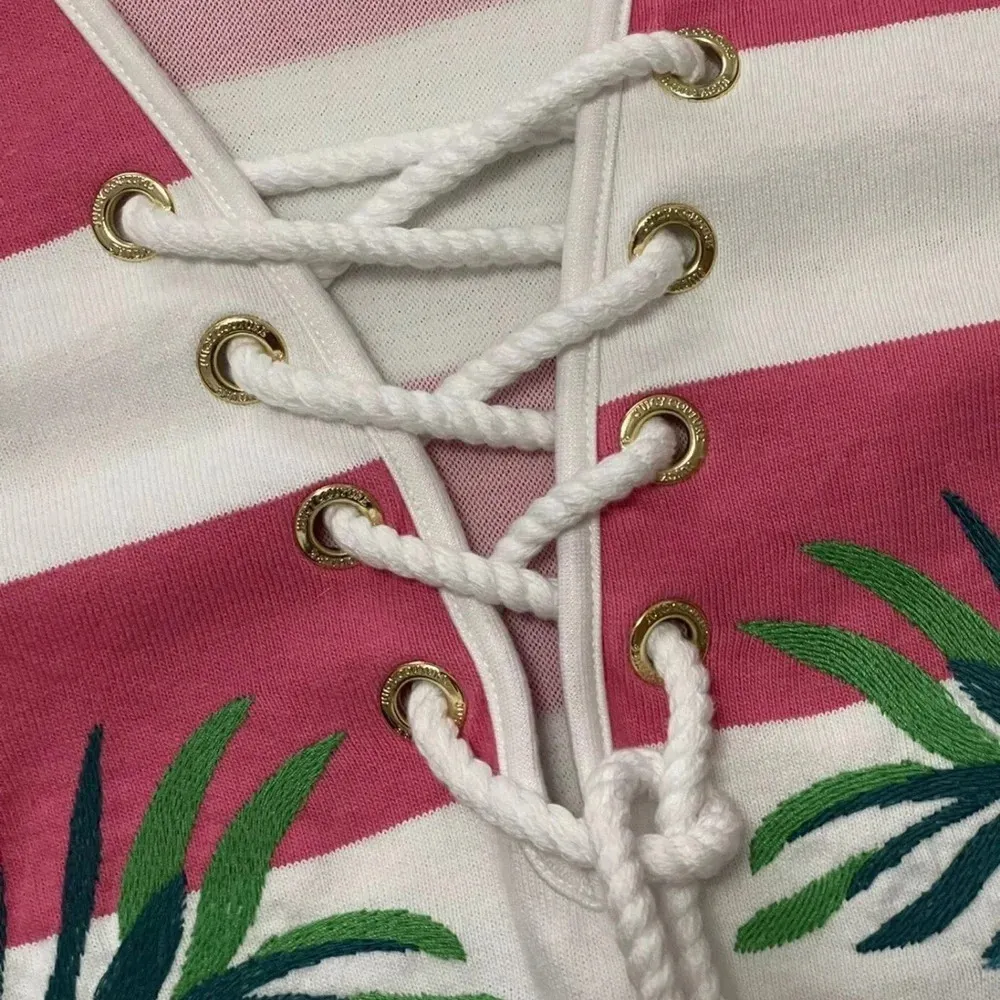 Juicy Couture Seaside Passion Pink/White Stripe Hibiscus Floral Dress Size Small - Image 3