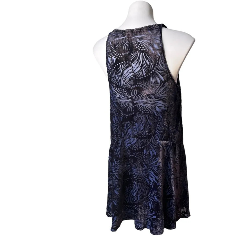 FREE PEOPLE Blue Ellie Velvet Burnout Sleeveless Mini A-Line Dress, Sz M - Image 9