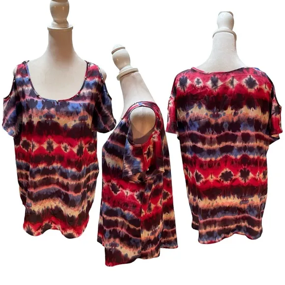 Romeo & Juliet Couture Multi-Color Short Sleeve Cold Shoulder Blouse Size Large - Image 2