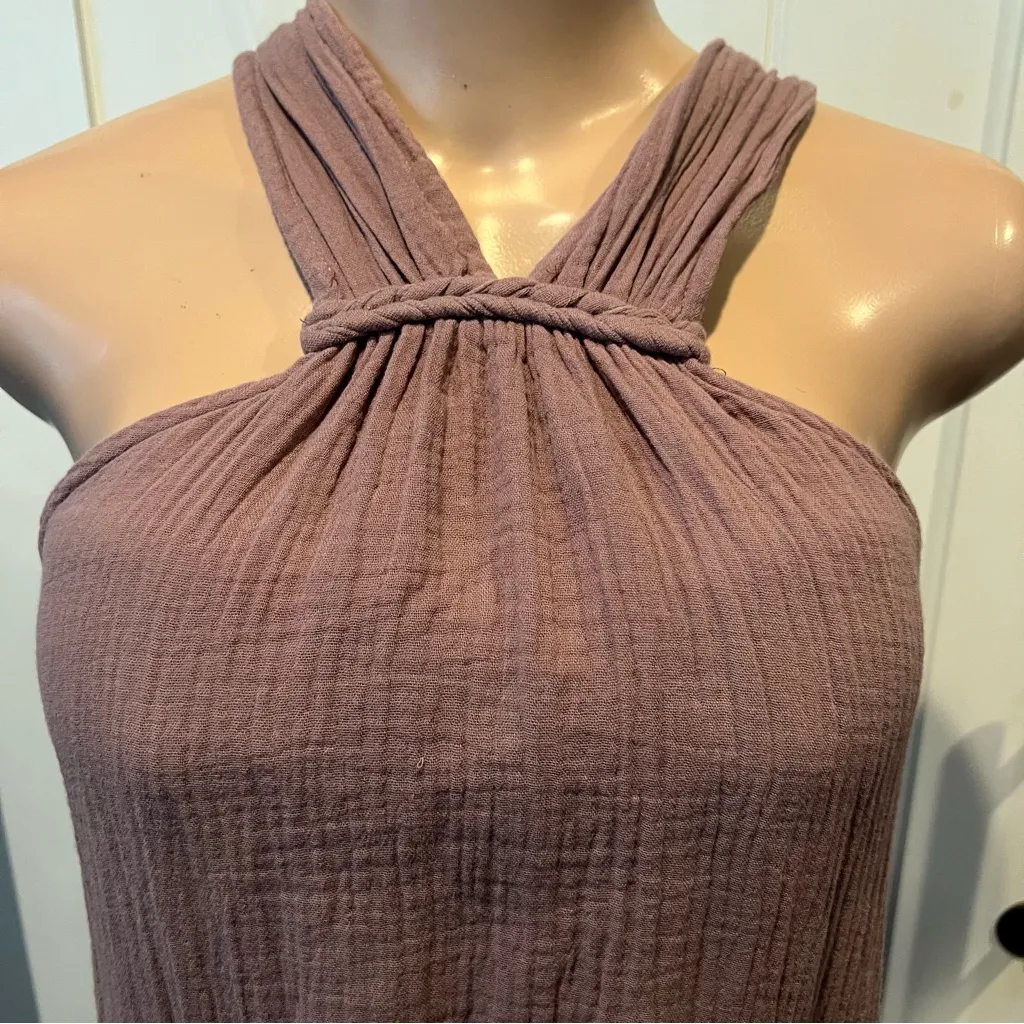 Crinkled gauze women’s 2 piece halter maxi dress Dusty Rose M Beachy coastal Size M - Image 9
