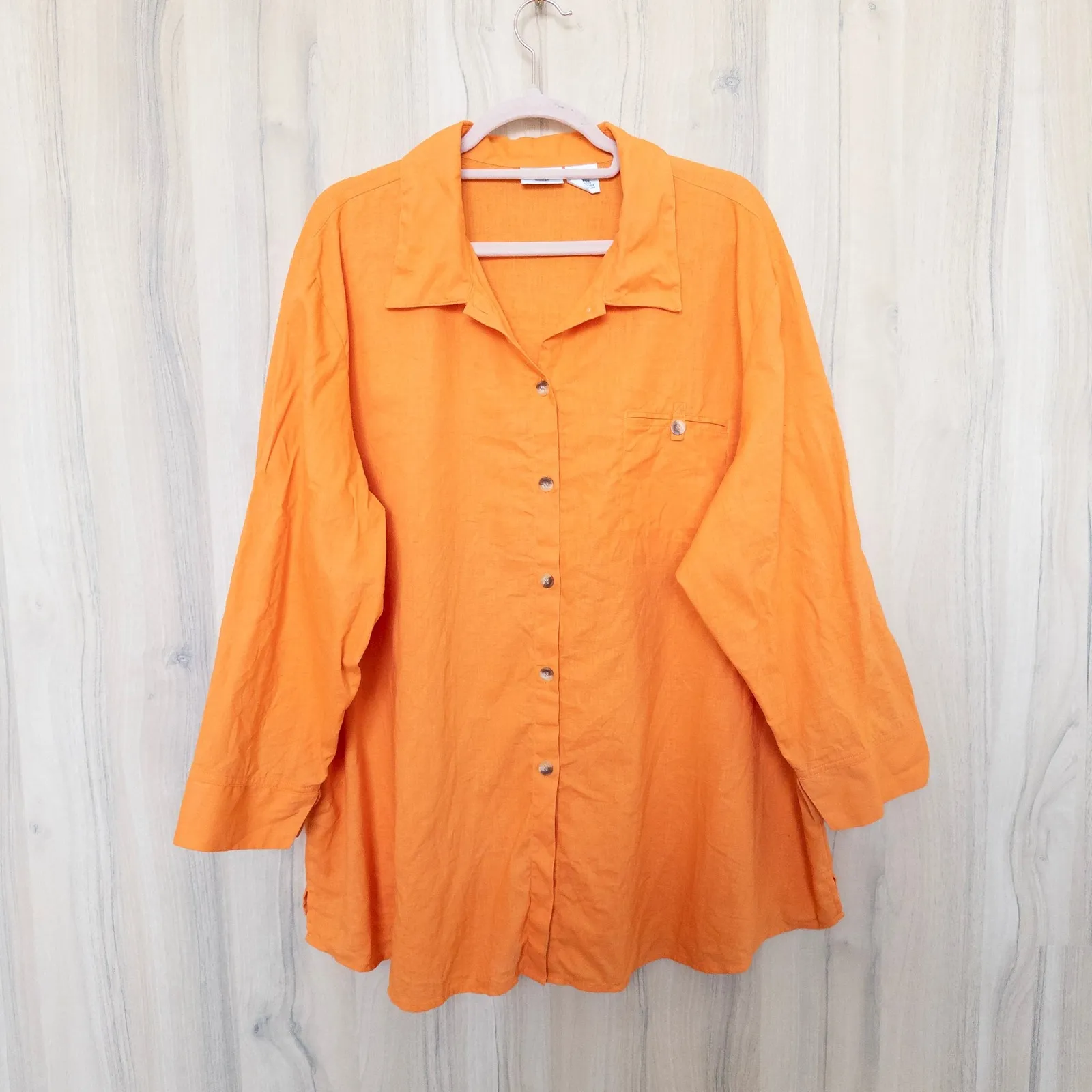 Liz Baker Womens Linen Blend Button Front Shirt 2 Pc Lot Size 3X Orange Pink - Image 2