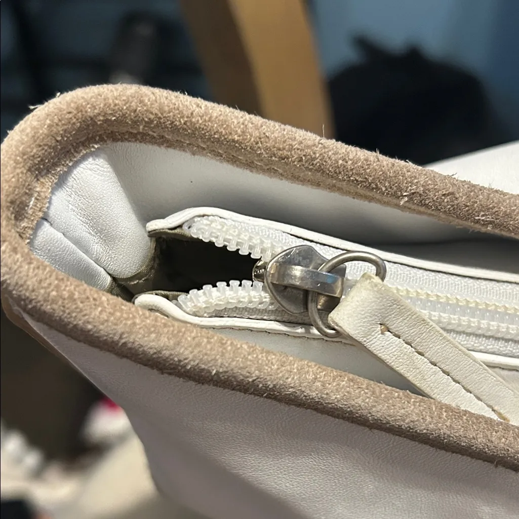 Ecco  White and Grey Leather and Suede Shoulder Bag - Image 9