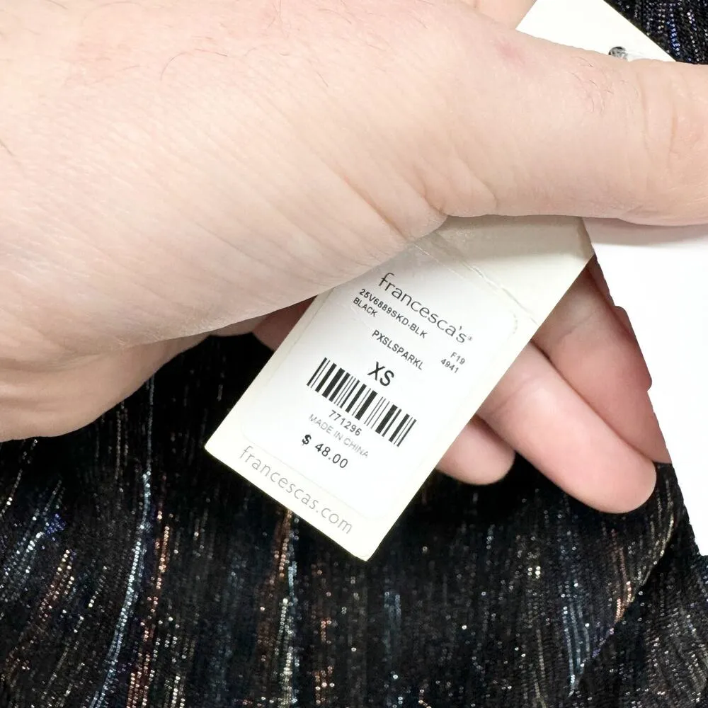 Francescas Dress Women Size XS Sparkly Spaghetti Black Gold Sparkle Cocktail NWT - Image 2
