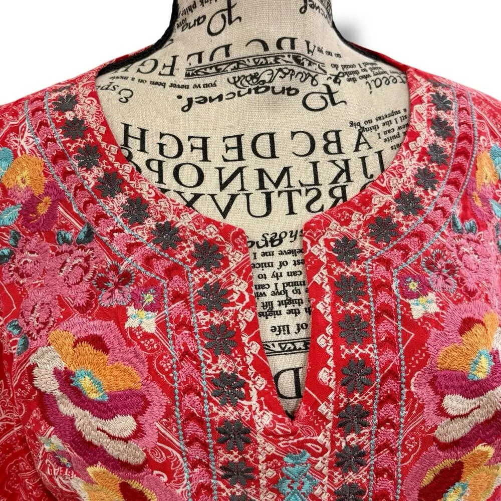 Savannah Jane Size M Red Floral Embroidered Bandana Top Boho Gypsy Festival Size M - Image 4