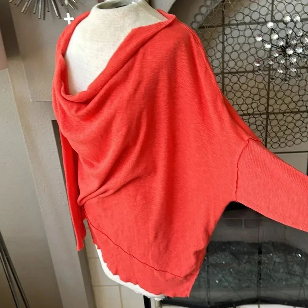 Free people orange oversized off the shoulder long sleeve top size medium - Image 2