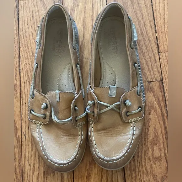 Women's Sperry Top-Sider Tan Beige Leather Boat Shoes Slip Ons Size 8.5 STS98964 - Image 2