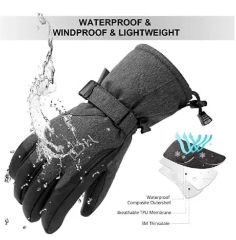 Ski Glove Winter Waterproof NWT(L) Gray - Image 5