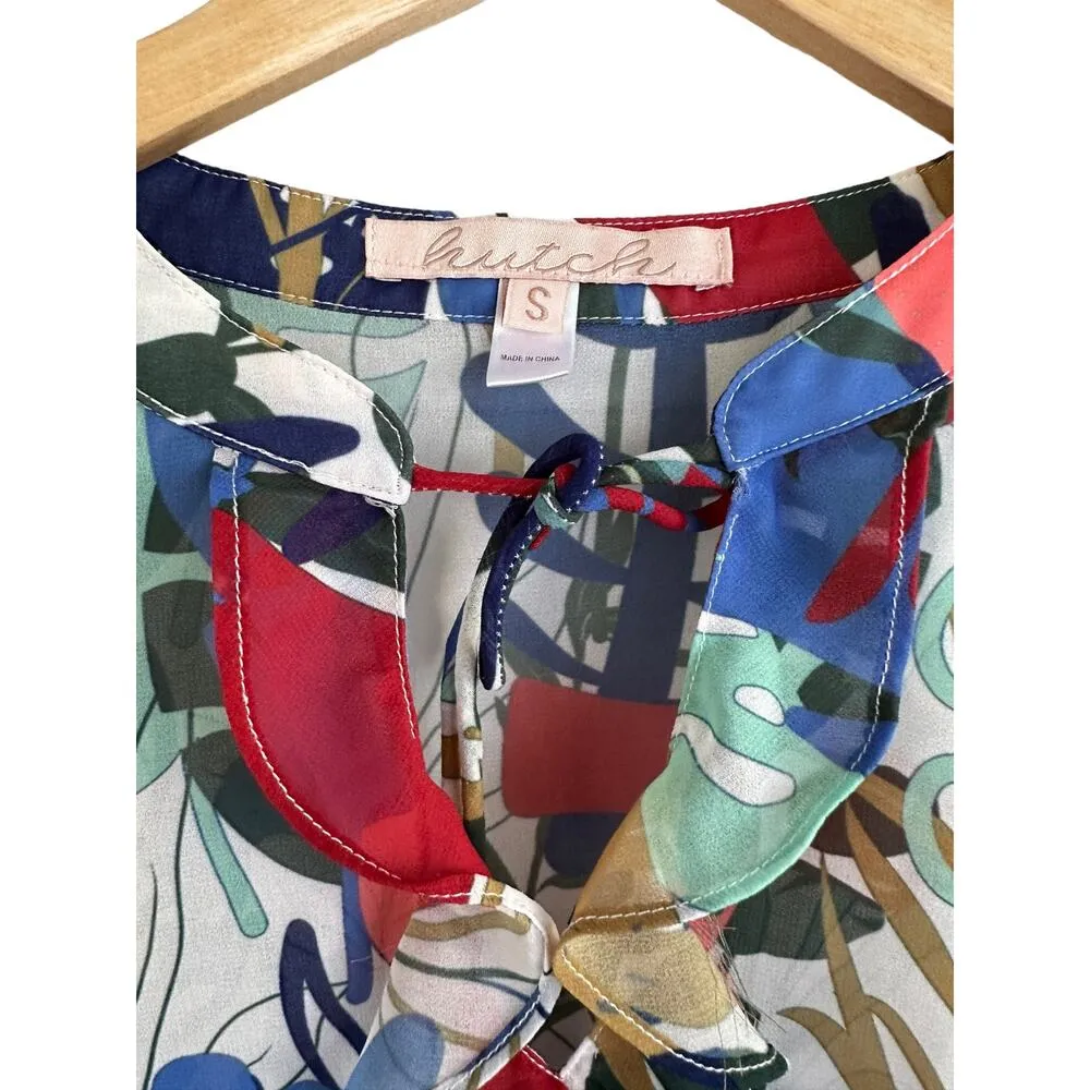 NEW Anthropologie Hutch Floral Meadow Top White Red Blue Blouson Blouse Small - Image 6