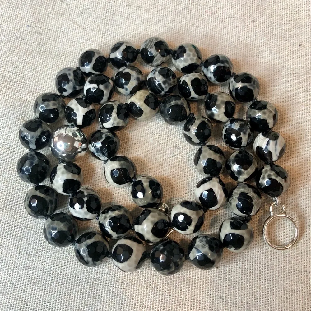 SIMON SEBBAG Black White Tortoise Agate Sterling Silver Necklace & Bracelet Set - Image 7