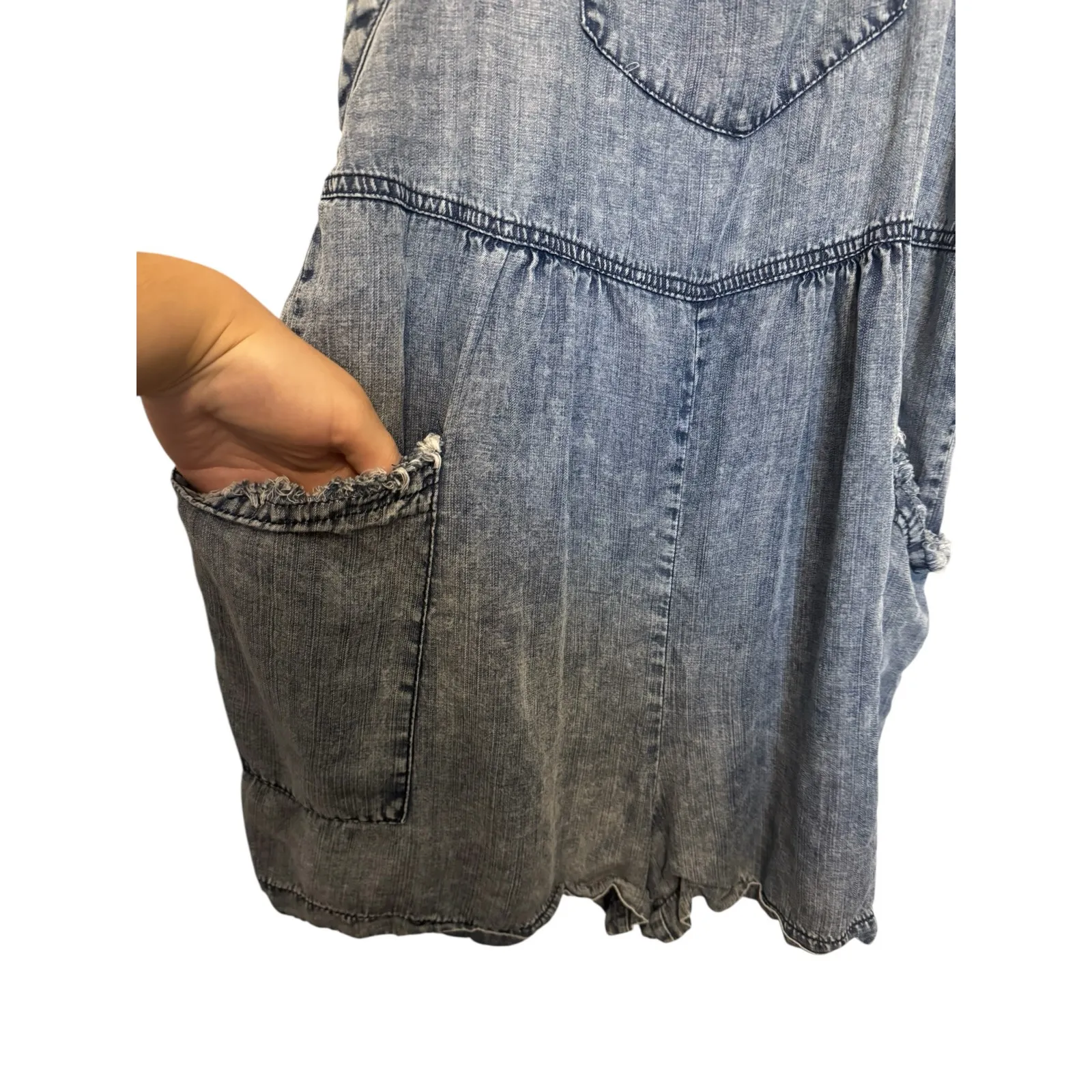 ee:some Denim Overall Romper Size S Blue Chambray Shortalls - Image 7
