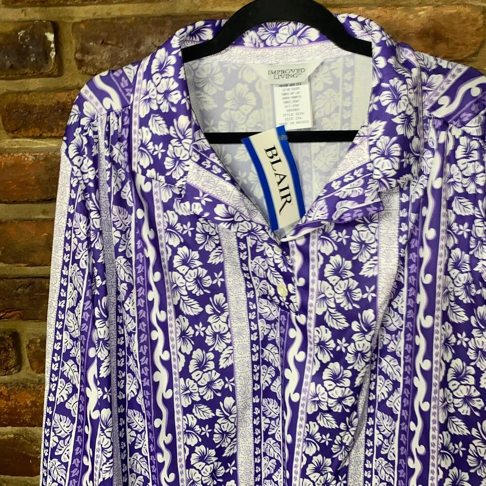 NWT Blair Improved Living Deadstock Vintage 70s Purple Blouse Women's Size 2XL - Image 2