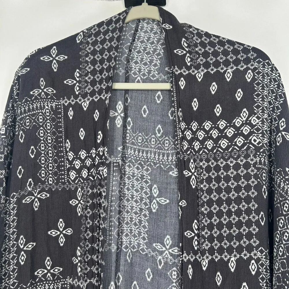 PPLA Black Boho Kimono Patchwork Long Line Open Front Festival Size M - Image 2