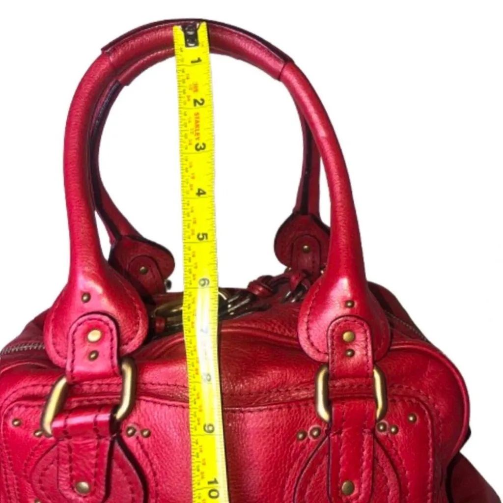 CHLOE Paddington Red Leather Lock Bag Comes with: Padlock Key COA Dust Bag - Image 7