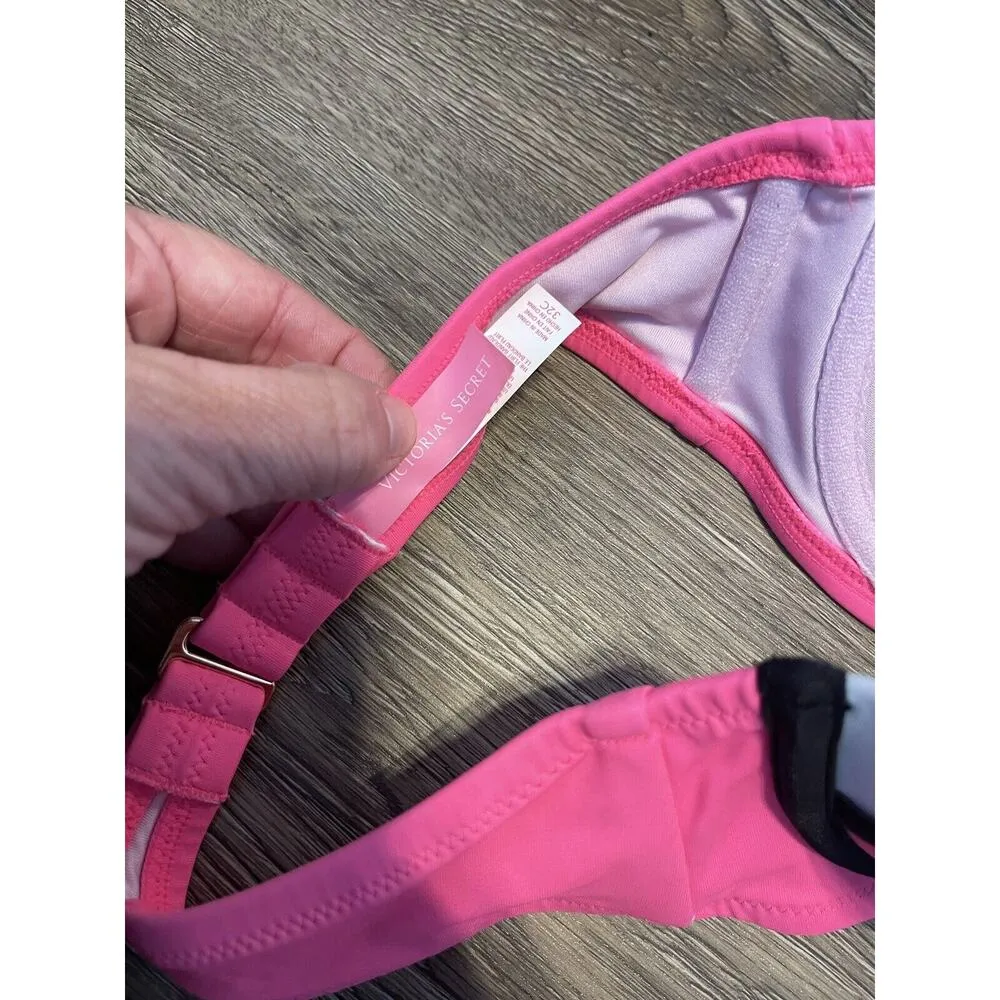 Victorias Secret Triangle Bikini Top 32C Underwire Padded Swim Bandeau Pink EUC - Image 3