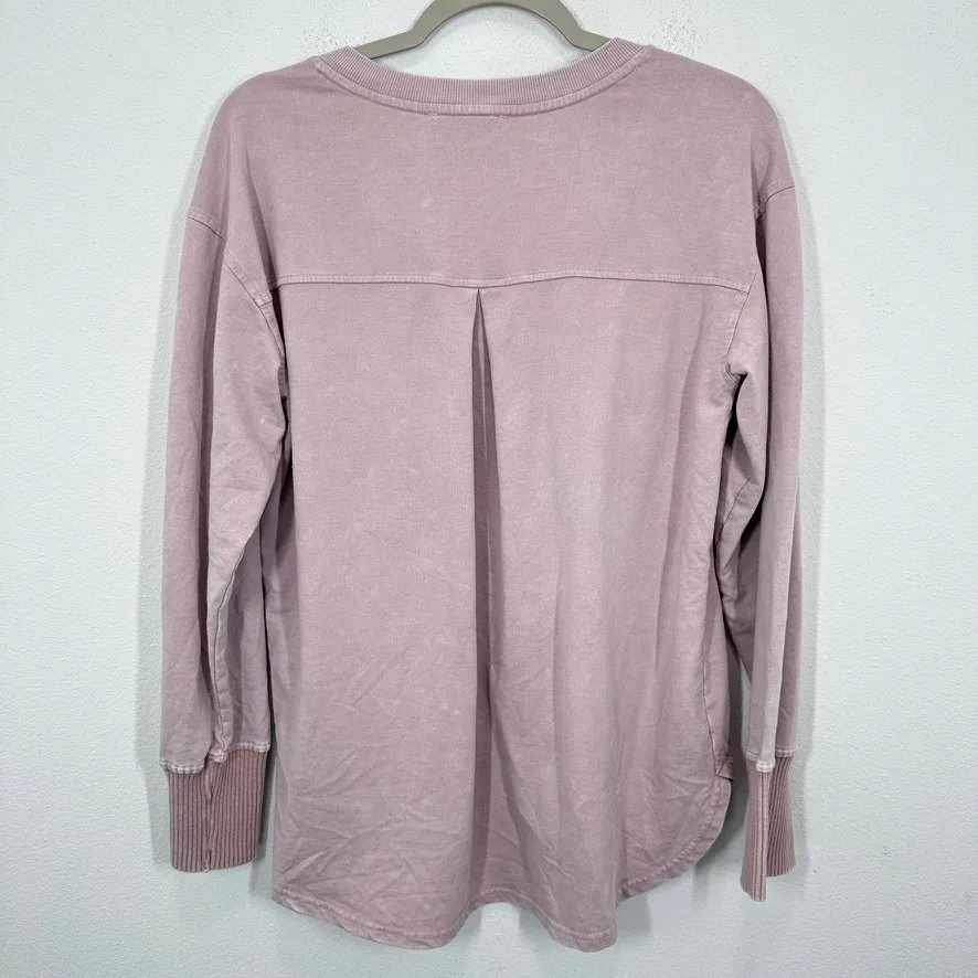 Jane + Delancy Pink Washed Henley Sweatshirt Long Sleeve Pullover Top Size S - Image 9