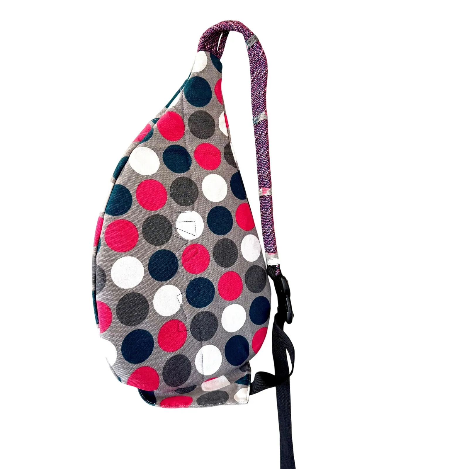 KAVU Rope Sling Bag Polka Dot Gray Pink Teal Shoulder Backpack Purse 0100460 - Image 2