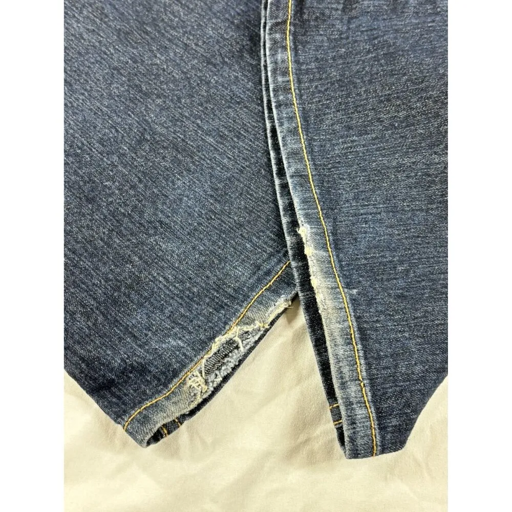 Grane Flare Leg Jeans Juniors Sz 5 Dark wash Wide Leg Distressed Hem Blue - Image 10