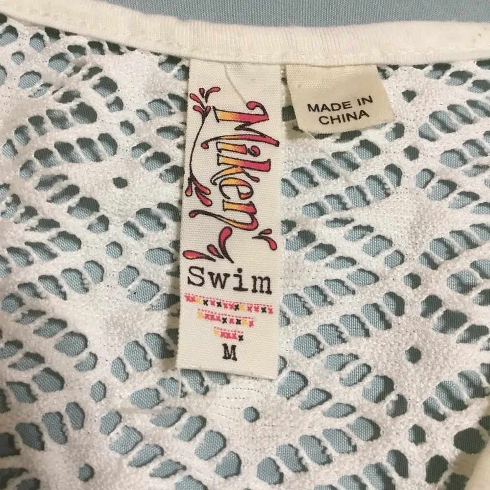 White Ivory Miken Lace Elastic Waist Deep V Neckline Swimsuit Cover M Size M - Image 8