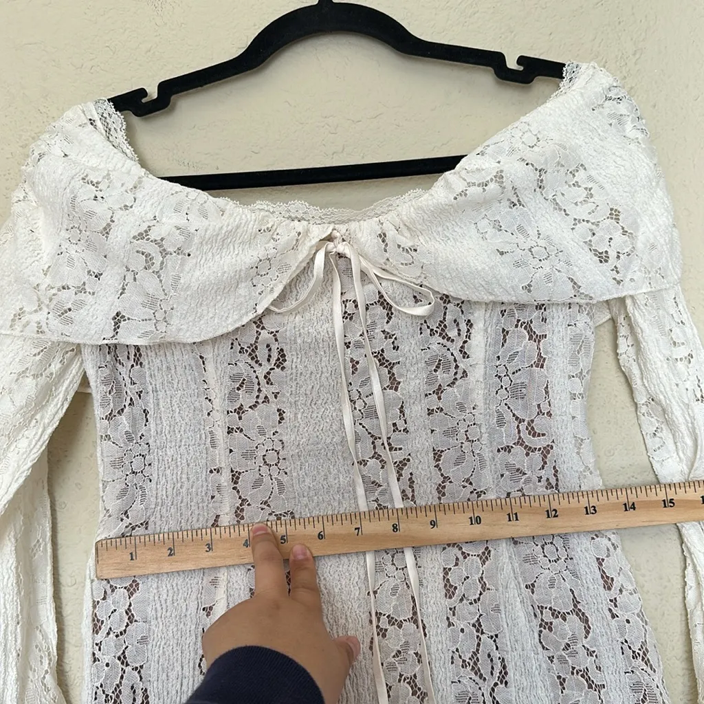 House of CB Sadie Vintage Cream Floral Lace‎ Off Shoulder Mini Dress NWOT size L - Image 15