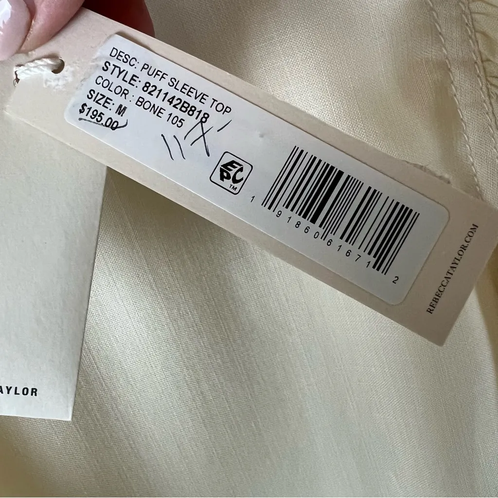 Rebecca Taylor Puff Sleeve Blouse Ivory Bone Size Medium NWT - Image 5