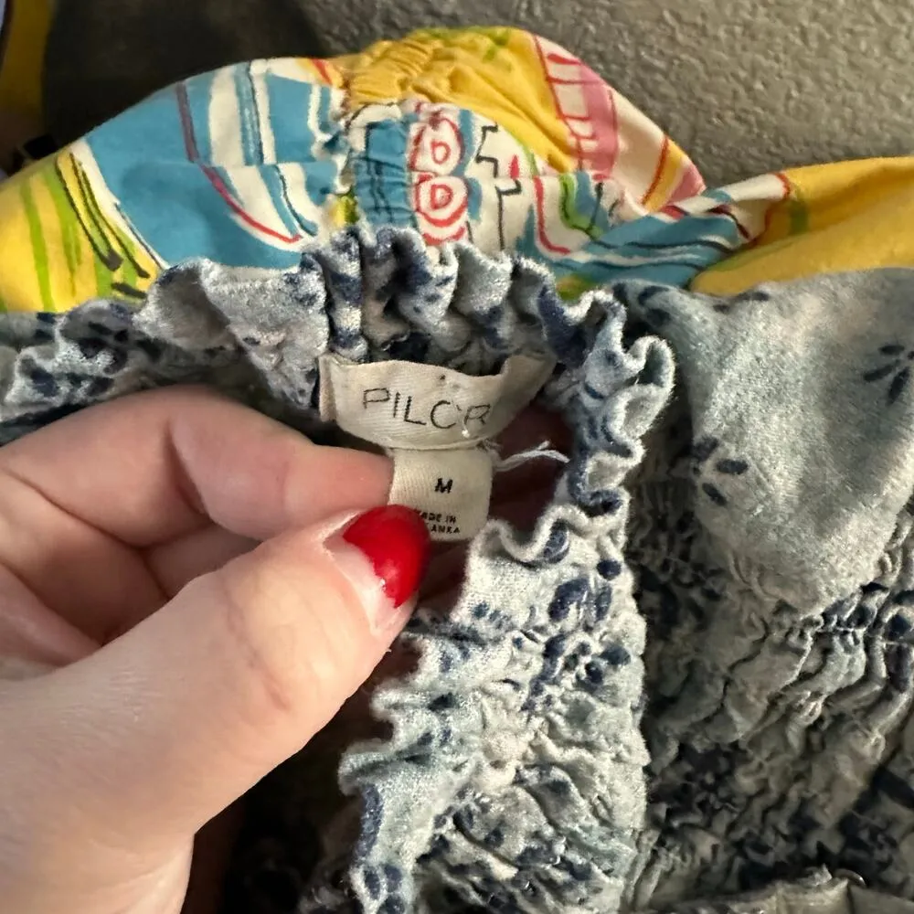 Pilcro Floral Smocked Romper Blue White Size Medium - Image 2