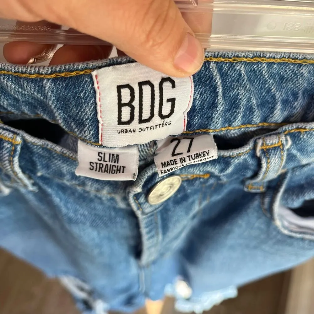 UOF BDG Slim Straight Blue Wash Distressed Knees Jeans Size 27 - Image 9