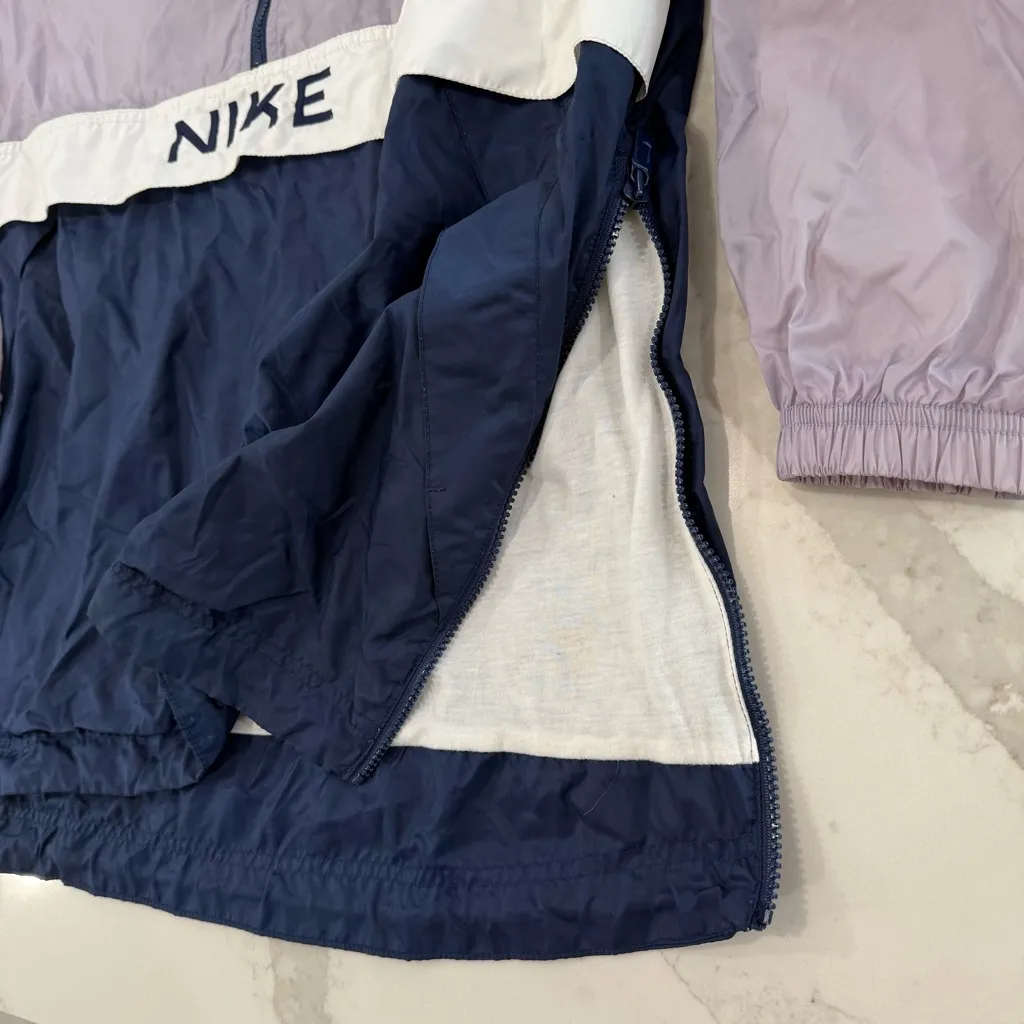 Vintage Nike 1/2 Zip Pullover Hooded Windbreaker Jacket Womens XL Purple/Blue - Image 4