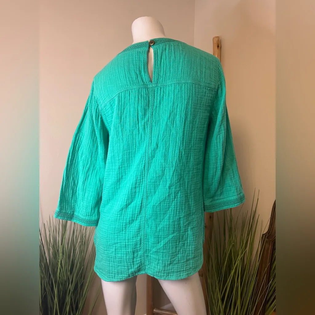 Soft Surroundings Aqua Beach Bound Gauze Pullover Small - Image 4