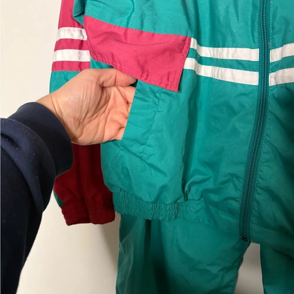 Vintage Fischer Tracksuit Pink, Green & White Retro Set Windbreaker Pants Size M Size M - Image 6